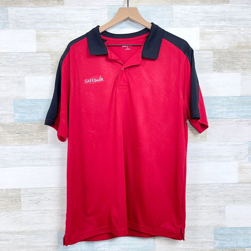 SAFEbuilt Lands End Tech Polo Shirt Red Black Employee Work Uniform Mens Large